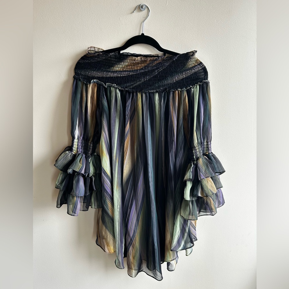 Striped Off-Shoulder Sheer Cover-Up Dress | Multi | OS